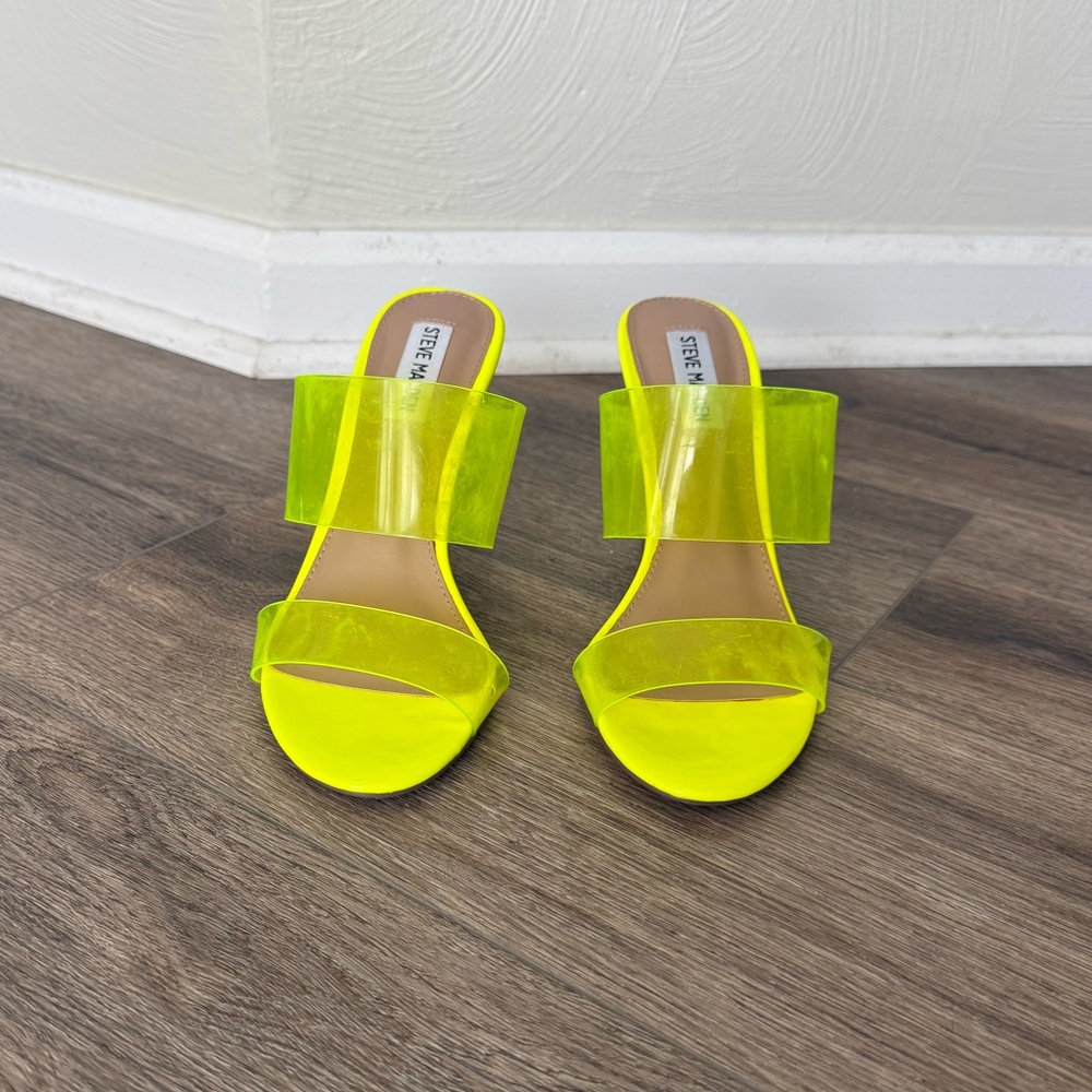 Steve Madden Neon Yellow Clear Double-Strap Slide Heels